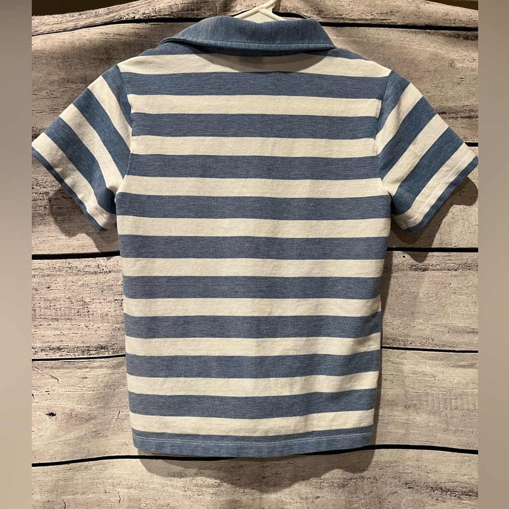 Janie and Jack Blue and White Striped Knit Polo 100% Cotton Preppy Dressy - Picture 3 of 4